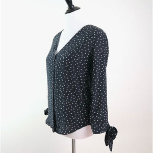 Madewell Size S Silk Star Scatter Tie Sleeve Blouse Black White